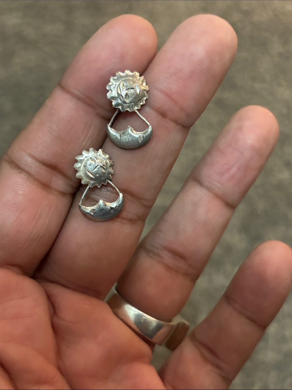 Sterling silver .925 earrings celestial sun and moon boho Whimsygoth fairycore